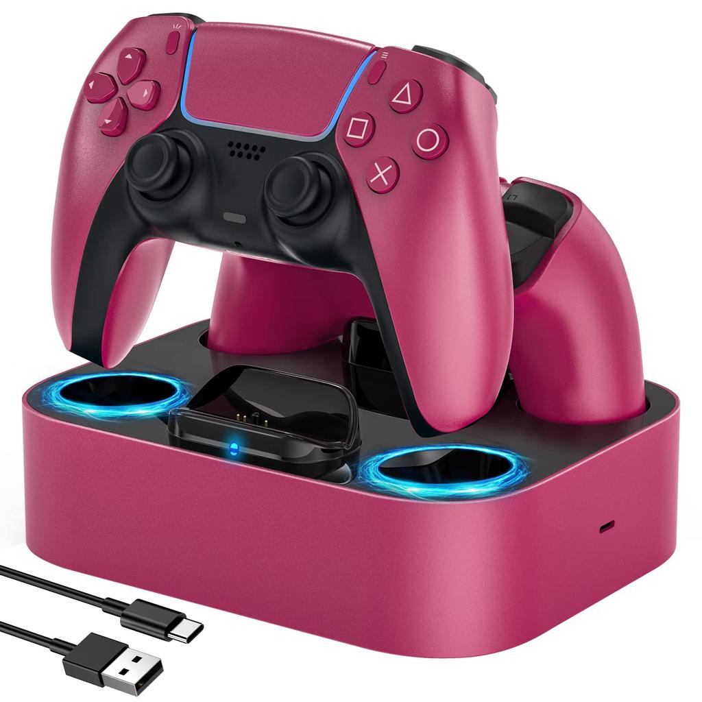 NEWDERY PS5 Controller Charging Can Charge 2 Devices At the Same Can Be Stored Just by Placing Overcharging Cable LED Indicator Light Red Stand, Time,