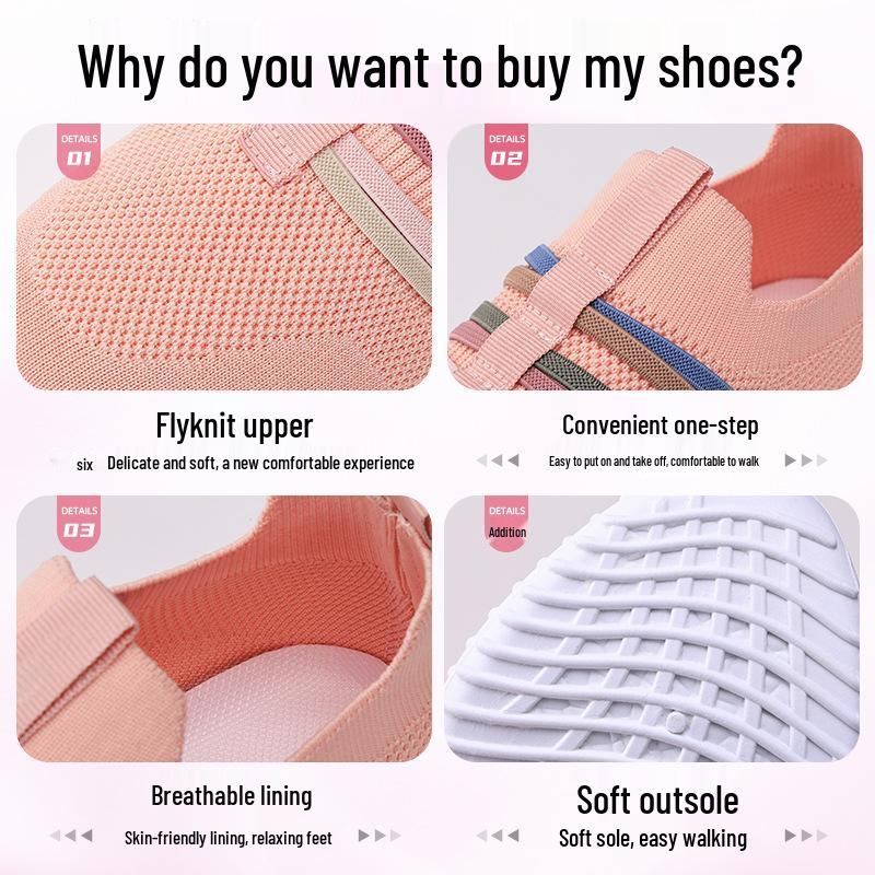 Women's Versatile Plus Size Slip-on Breathable Mesh Flyknit Shoes - Fashionable Spring Style Casual Footwear for Mothers