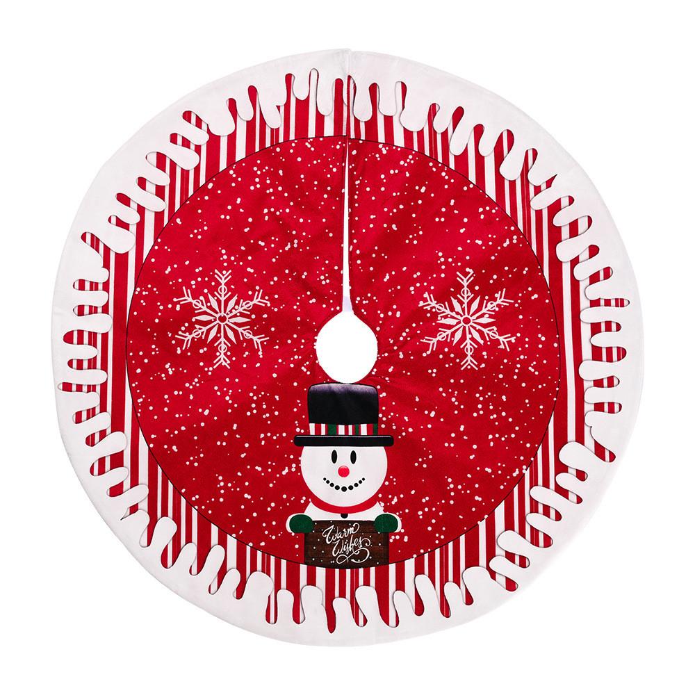 Vibrant Red And White Christmas Tree Skirt With Festive Snowflakes And Cheerful Snowman Design