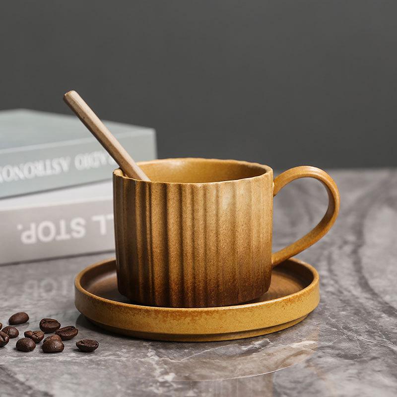 Japanese Stoneware Coffee Cup Creative Vertical Pattern Ceramic Cup Mug Ins High-Value Retro Coffee Cup Set
