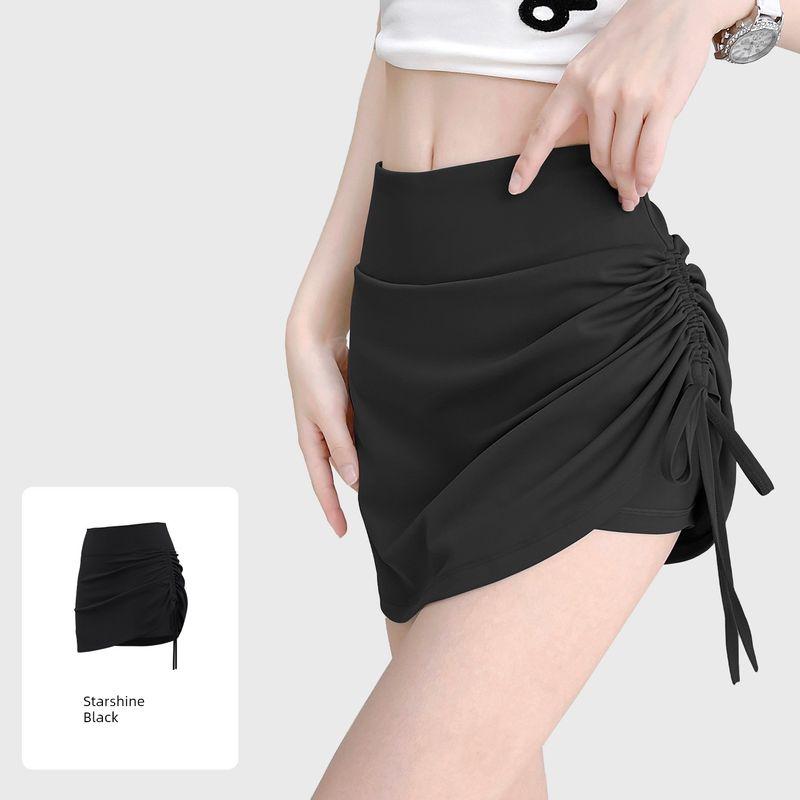 

Juyitang New Arrival Crimp Sports Short Skirt for Women Fashion Tape High Waist Running Fake Two-Piece Short Yoga Shorts Starshine Black S