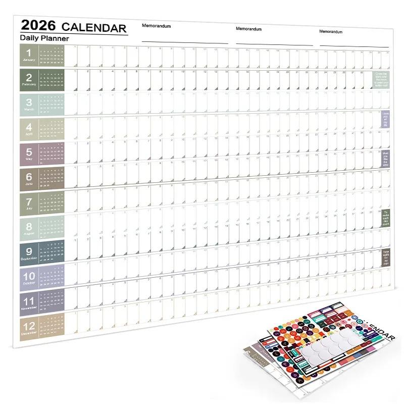 2026 New Yearly Daily Calendar Wall Schedule Planner Sheet Paper 365 Day Plan Annual Hanging Planning Weekly Agenda Pad Month 12