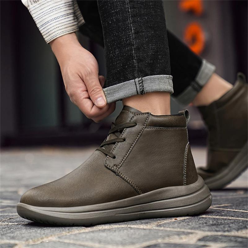 Męskie botki do kostki, wysokiej jakości skórzane botki z bydlęcej skóry, sznurowane oksfordki, modne casualowe buty high-top, klasyczne skórzane buty biznesowe