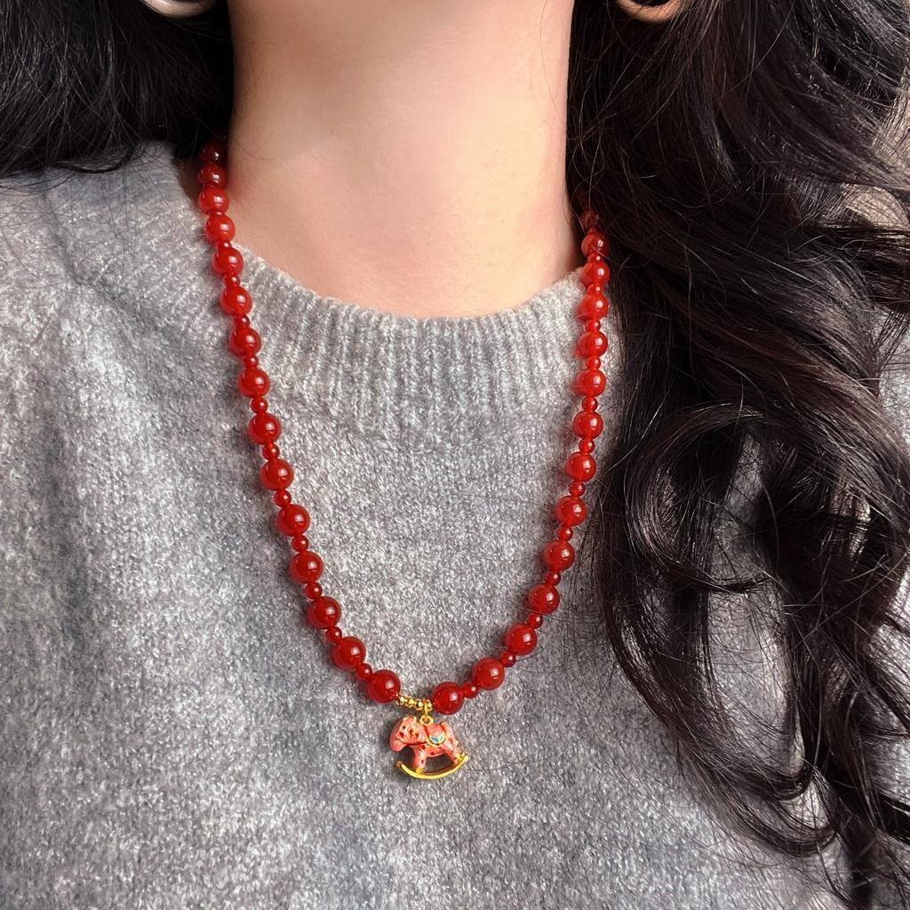 Retro Hochwertige Natürliche Chalcedon-Achat-Anhänger-Halskette