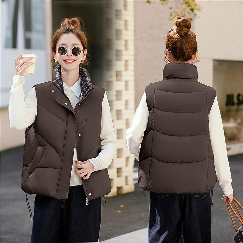 Splicing vest loose fashion vest plaid short autumn and winter versatile women's jacket cotton vest small man