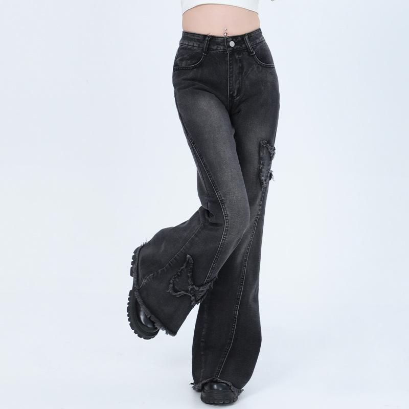 

Американские ретро джинсы клеш в стиле пэчворк с бабочками - Женские стройнящие свободного кроя, с необработанным краем, длиной в пол, весна/осень. XL