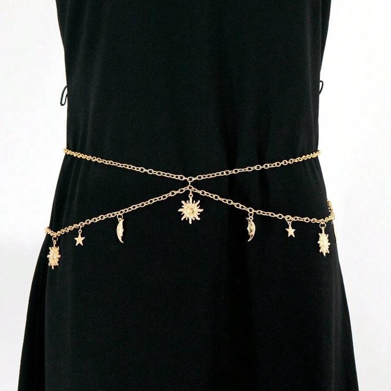 New Fashion Sexy Waist Jewelry Versatile Star Moon Sun Pendant Tassel Belly Waist Chain For Women Dress Accessories