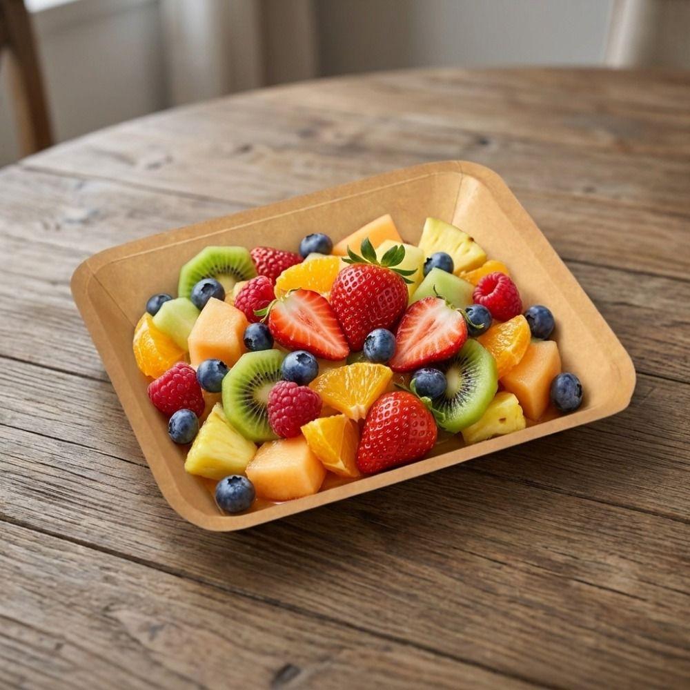 50PCS Waterproof Disposable Kraft Paper Food Plate Thickened Dessert Plate Snack Tray  Fruit
