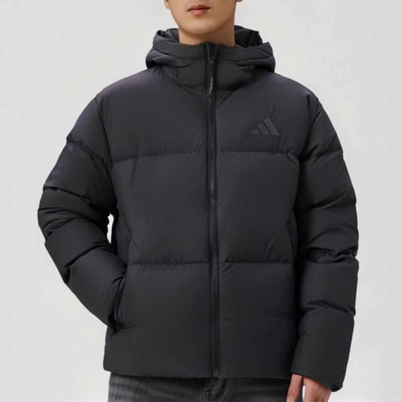 Adidas Puffy Down Jacket Water-Resistant Warm Sports Casual Long Sleeve Down Coat Men Jackets Black JV6187