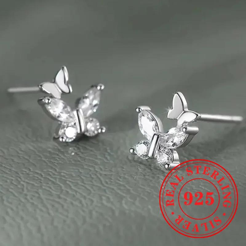 Delicate Double Butterfly  Sterling Silver Stud Earrings Exquisite Aesthetic Women’s Accessories Shiny Wedding Jewelry