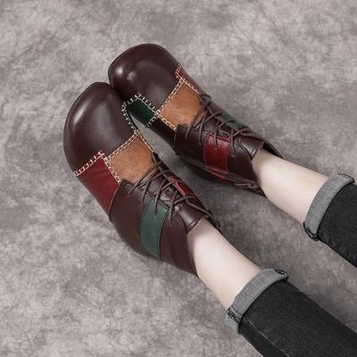 Strat Superior de Iarnă Piele de Vacă Toc Mic Casual Cizme Scurte Stil Etnic Color-blocking Piele Naturală Cizme Martin Calde și Confortabile
