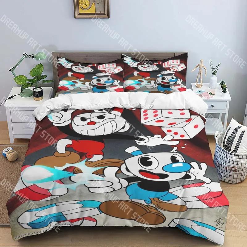 C-Cuphead Pop Music Bedding Three-piece Set Single Double Bed Adult Children Bedroom Duvet Cover Children Gift