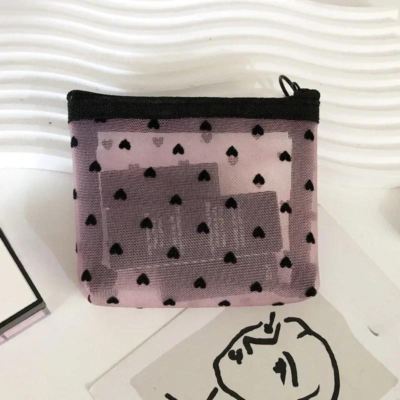 Love Print Mesh Cosmetic Bag Portable Toiletry Organizer Makeup Bag Multifunction Transparent Women Lipstick Storage Pouch