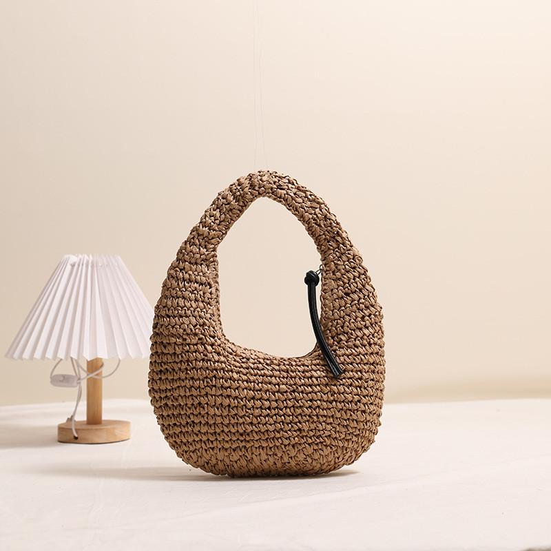 IELGY Solid Color Hand-Carrying Straw Bag Tassel Portable Beach Bag