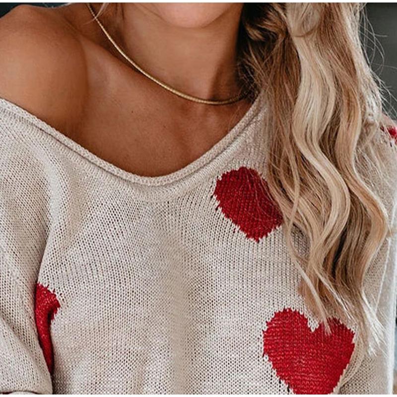 Женские свободные свитера с V-образным вырезом в форме сердца — фото 12