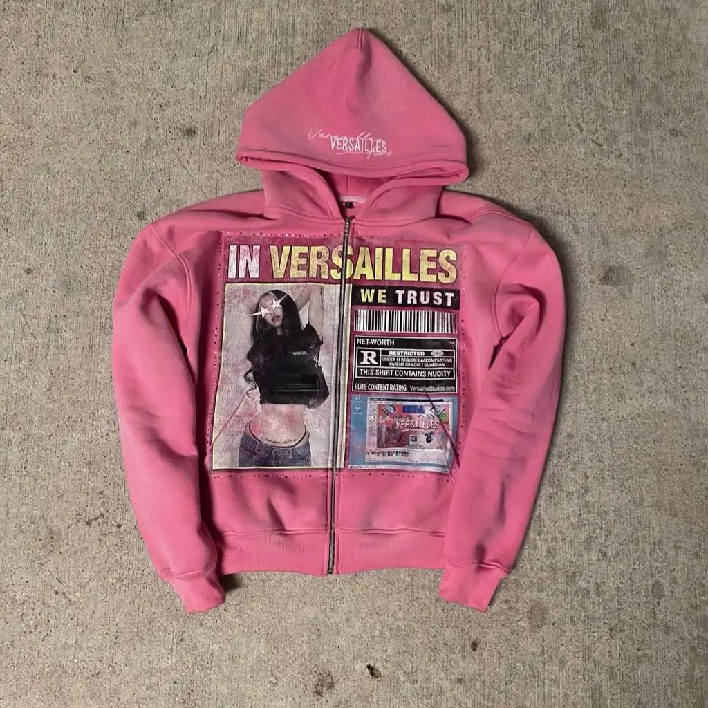 ZYLLO Retro Fashion Printed Pattern Hoodie Y2k Gothic Street Clothing Men and Women Loose Casual Sportswear K Pop Clothes