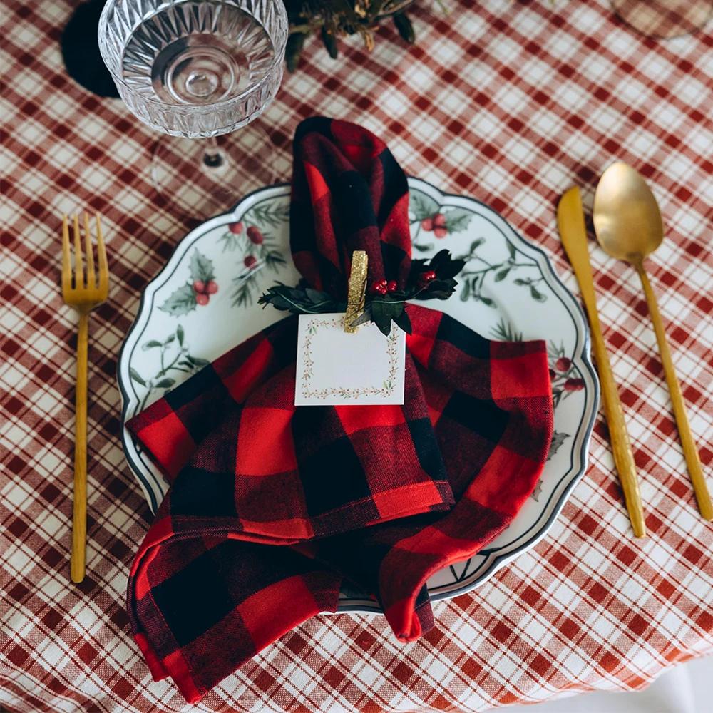 Set of 4 Christmas Napkins Plaid Red Black 15.7X15.7Inches Washable Reusable for Holiday Christmas Party Table Setting Decor