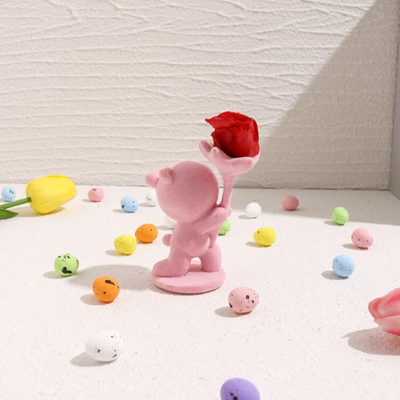 Proposal Flocking Bear Figurine Kneeling with Eternal Flower Rose Romantic Desk Ornament Gift for Valentine's Day & Anniversary