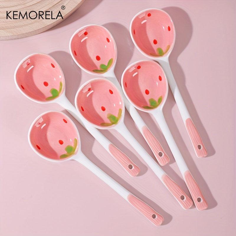 Cute Ceramic Strawberry Shaped Spoons Set - 2/4/6Pcs Perfect for Stirring Honey Coffee Rice -Ideal Tableware for Home Restaurant