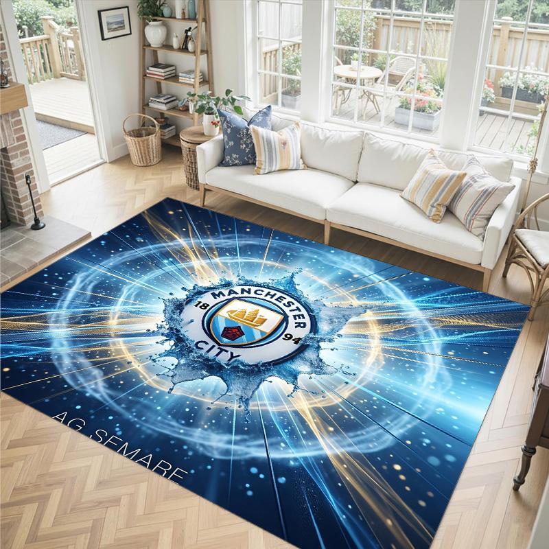 Manchester City Design Crystal Velvet Carpet Cozy Non?Slip Printed Rug For Bedroom Living Room Entrance