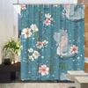 Hippopotamus & Floral Pattern Shower Curtain - Bathtub Partition, Hanging Cloth, Polyester Bathroom Decor,  12 Hooks