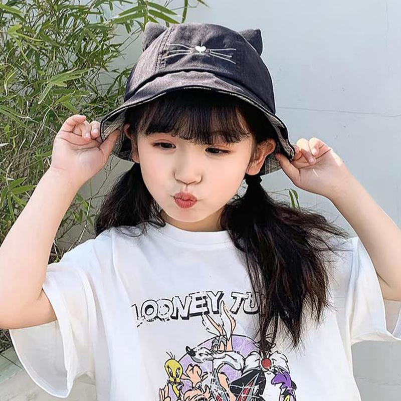 Cute Baby Hat With Cat Design Japanese Style Sun Protection Hat For Summer