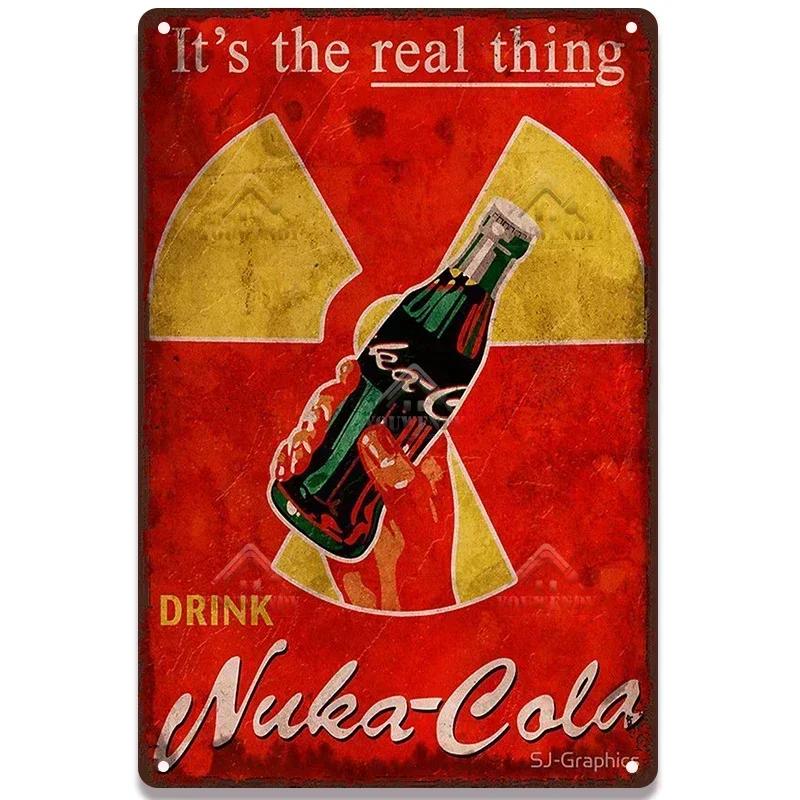 Nuka Cola Drink Posters Metal Sign - Ultimate Wall Decor for Pub Gaming Vibes, Retro Game-Themed Metal Art
