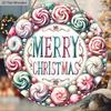 Pink Christmas Wooden Sign - Merry Christmas Round Sign for Front Door, Wall Hanging Decor - Ideal Christmas Ornament
