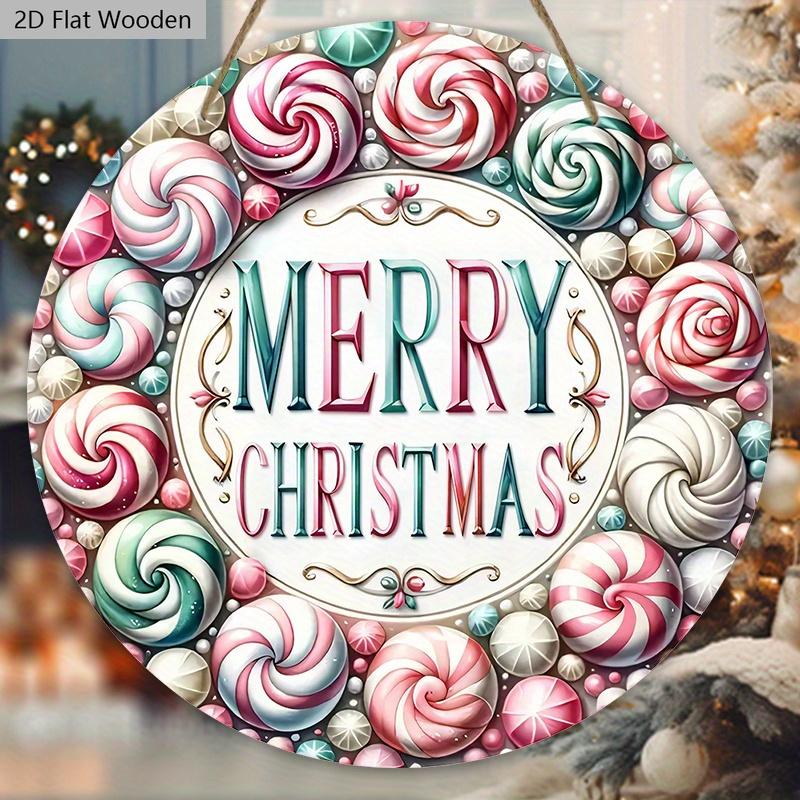 Pink Christmas Wooden Sign - Merry Christmas Round Sign for Front Door, Wall Hanging Decor - Ideal Christmas Ornament