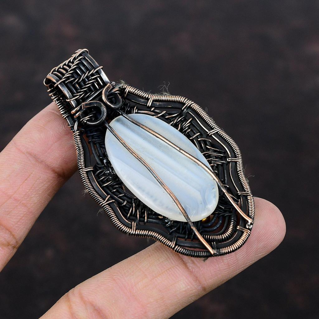 Botswana Agate Pendant Copper Wire Wrapped Pendant Gemstone Copper Jewelry Handmade Dainty Pendant Wire Wrapped Jewelry Gift For Anniversary
