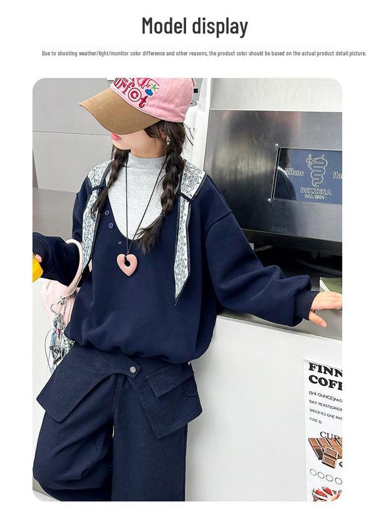 Girls' Korean Style Sweatshirt & Casual Pants Autumn/Winter 2025 Set