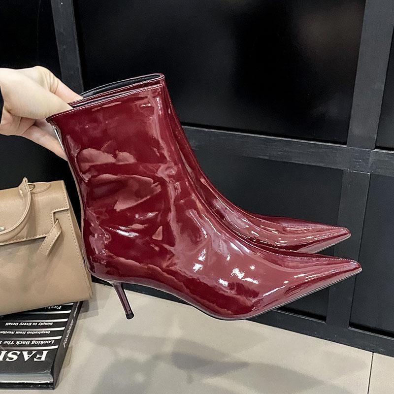 Fashion Sexy Ladies Modern Ankle Boots Female Heels Shoes Zippers Fashion Pointed Toe Women Stretch Short Boots Pumps Shoes