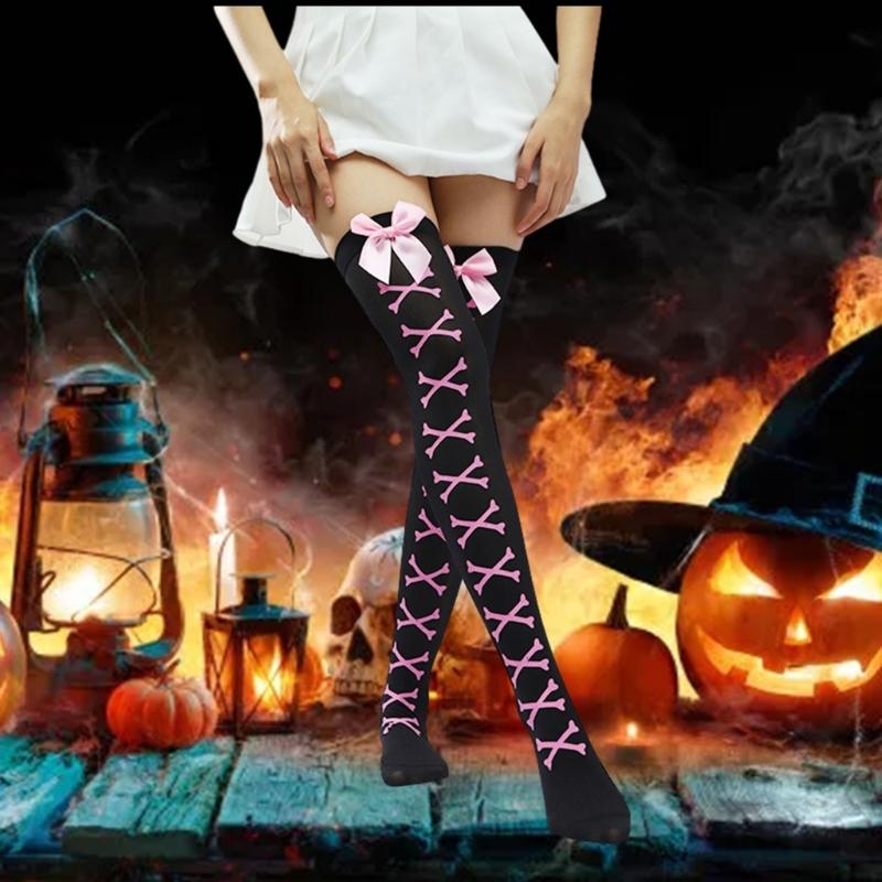 Over Knee Thigh Socks Halloween Thigh High Stockings Novelty Hosiery Printed Long Stockings for Womens Girls Gifts