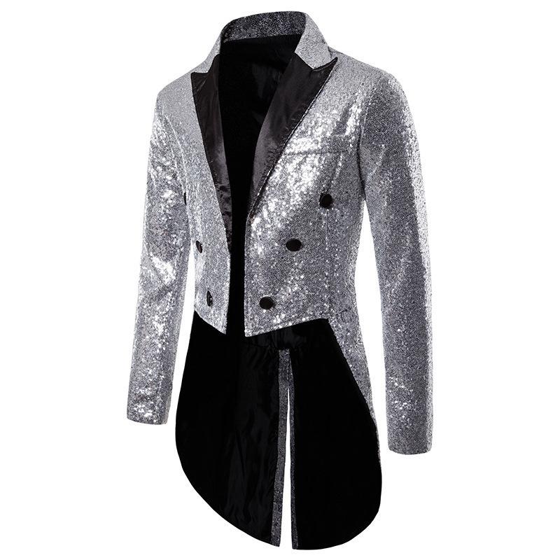 Long Suit Blazer Jackets Men Party Dance Bling Coats Wedding Men's Gentleman Stage Suits B08