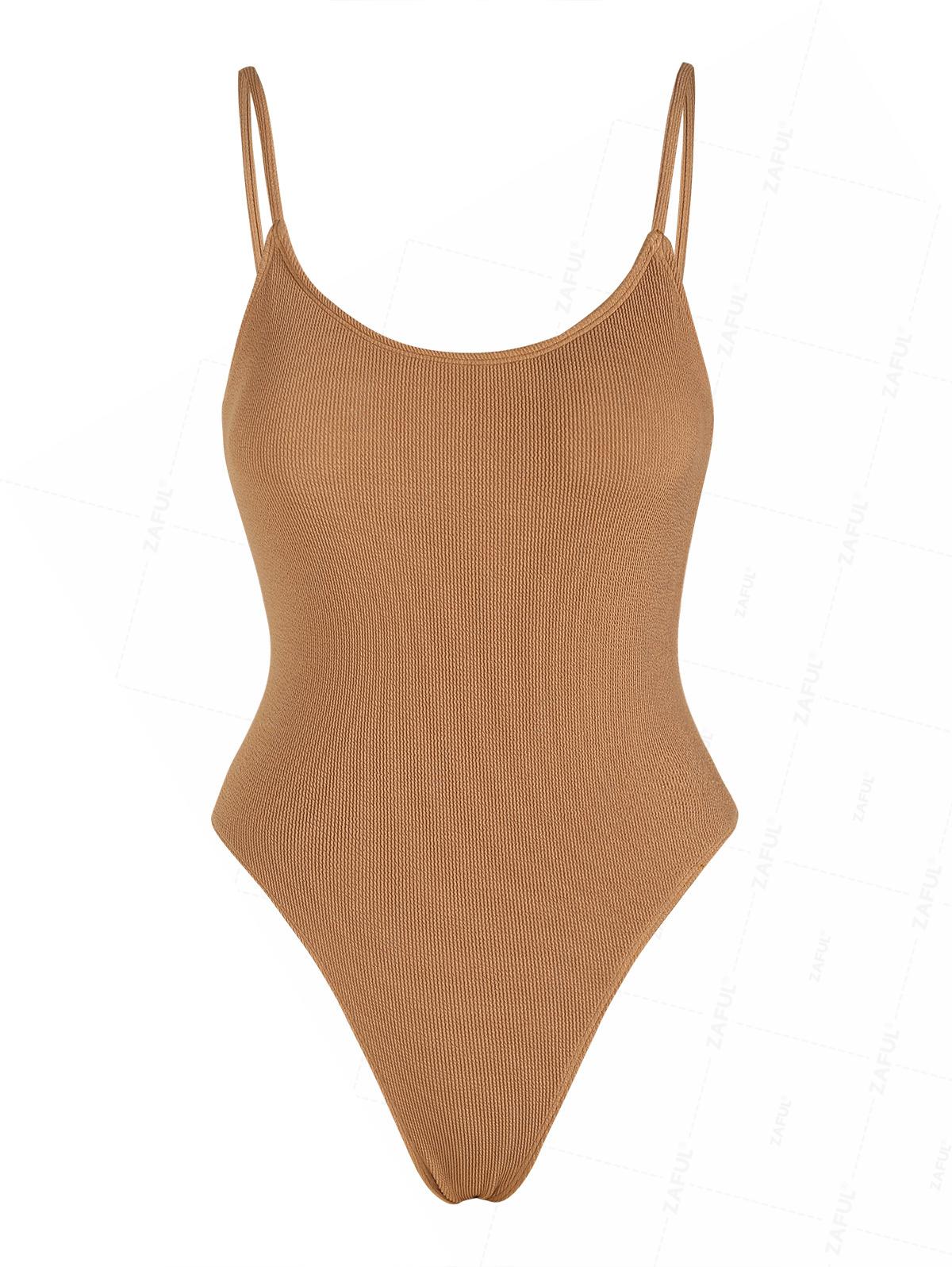 

ZAFUL Женский фактурный однотонный купальник с глубоким вырезом, глубоким вырезом и открытой спиной, с высокой посадкой M