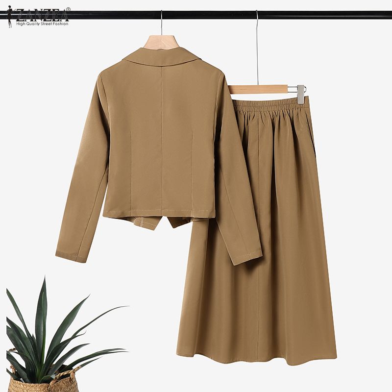 ZANZEA Dámské sako s dlouhým rukávem a sukně, ležérní dvoudílný set