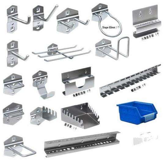 Square Hole Shelf Tool Rack with Hooks for Screwdrivers & Magnetic Strip