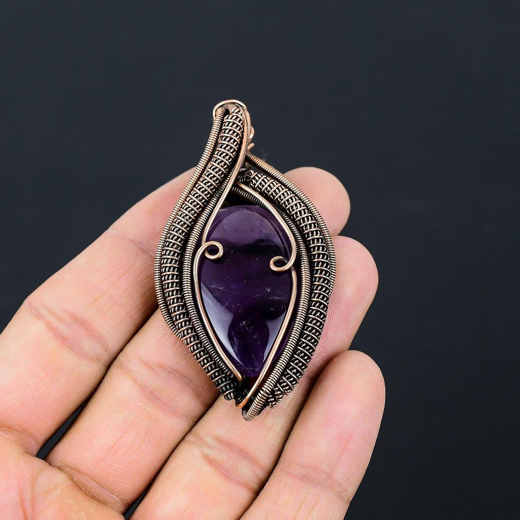 Amethyst-Edelstein-Schmuck, reiner Kupferdraht, umwickelt, handgefertigter Anhänger als Geschenk