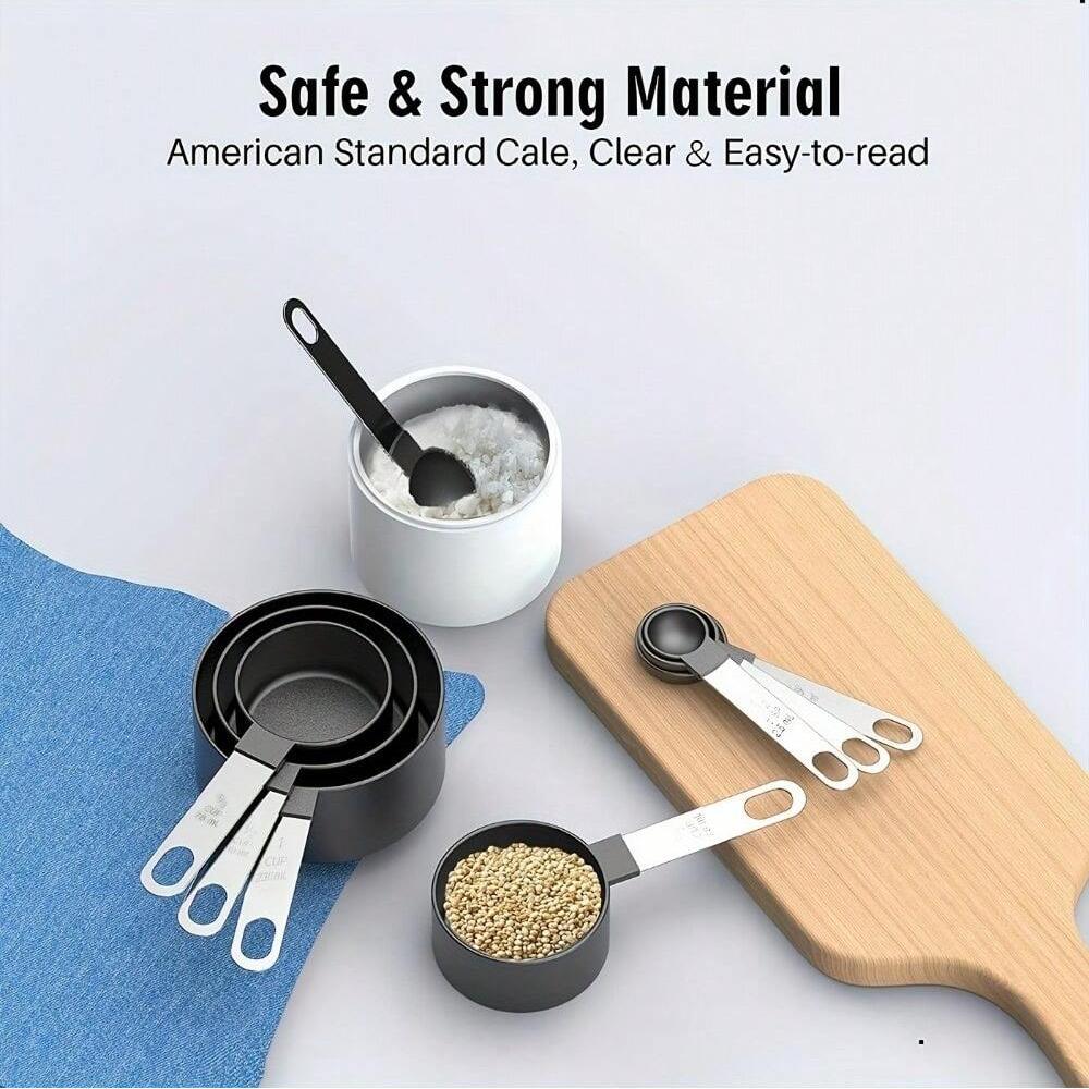 8Pcs Measuring Cups Spoons Stackable Stainless Steel Tablespoon for Measuring Dry Liquid Ingredients Teaspoon with Plastic Head