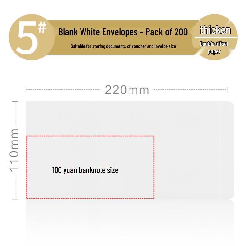 Set of 200 Kraft Paper Envelopes - Large, Medium, Small Sizes, Thick White & Yellow Receipt Pockets