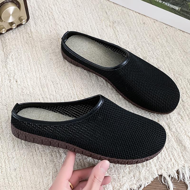 New Women's Summer Baotou Flat Sole Mesh Slippers Rubber Sole Breathable Comfortable Home Slipper Office Slipper Outdoor Slipper