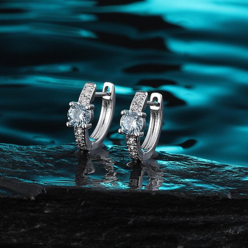 Blue Zirconia Sparkling Diamond-Inlaid Light Luxury Earrings: Studs, Hoops, and Clips for Women