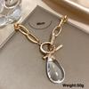 Flashbuy New Trendy Transparent Crystal Water Drop Pendant Necklace for Women Boho Gold Color Metal Chain Necklace Party Zircon