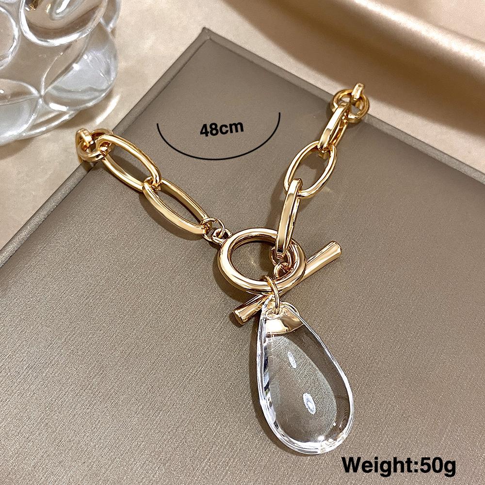 Flashbuy New Trendy Transparent Crystal Water Drop Pendant Necklace for Women Boho Gold Color Metal Chain Necklace Party Zircon