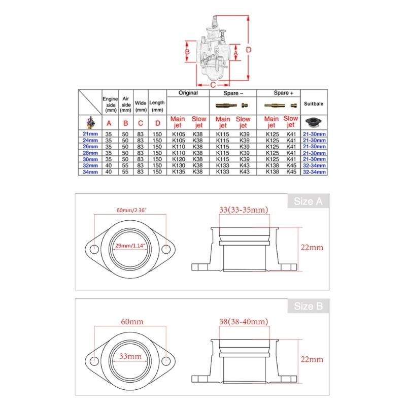 21 24 26 28 30 32 34mm Carburetor with Power Jet for 50-350cc Engine ATV Dirt Bike Scooter Modification Tools