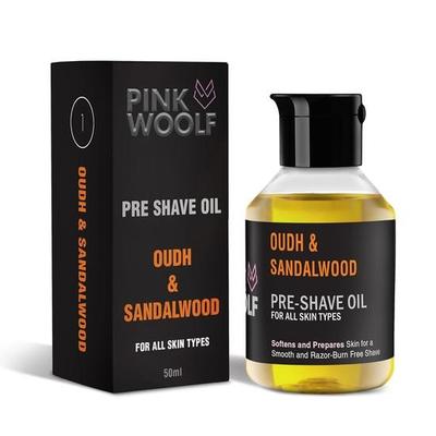 Olio Pre Barba Pink Woolf per Uomo (OUD & SANDALO) | Ammorbidisce la Barba e Prepara la Pelle per una Rasatura Liscia e Senza Irritazioni | Tutti i Tipi di Pelle – 50ml