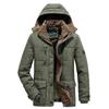 Mens Winter Mid-Length Thick Padded Cotton Coat With Detachable Hood Casual Warm Outerwear Youth