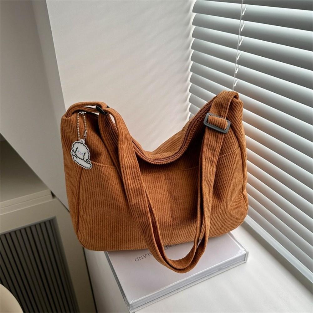 Korean Style Corduroy Shoulder Bag Solid Color Women Tote Bag Portable Crossbody Bag  Women