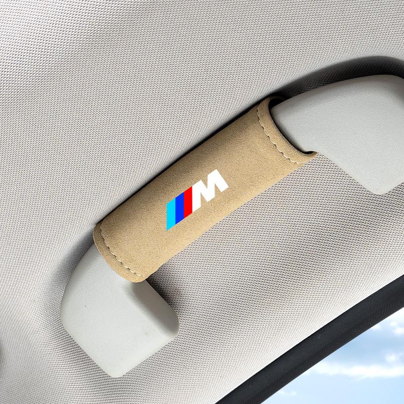 AAAPX1 Car Roof Armrest Inner Door Pull Handle Protection Case Suede Cover For BMW M LOGO Leather1 3 5 7 Series X1 X3 X5 X6 M Sports