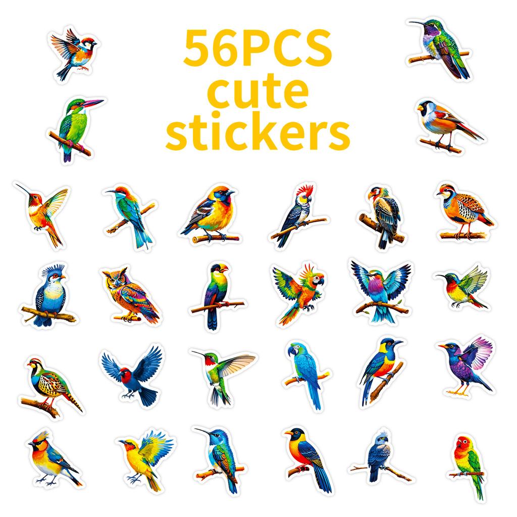 56/112 Stück Bunte Vogel Kritzel Aufkleber Klares Muster Rückstandsfrei Klebend für Handy Fenster Kühlschrank Möbel Umschlag Abziehbilder